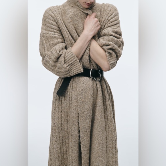 Zara Beige Rib Knit Coat - Picture 10 of 12